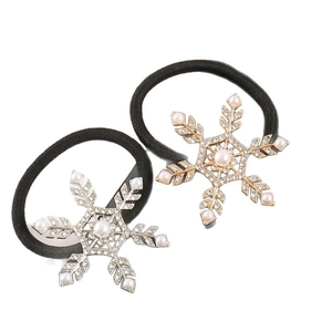 Vintage Snowflake Hair Scrunchies For Women Alloy Artificial Pearl Rhinestone Elastic Hair Ties Winter Christmas Hair Accessories