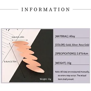 Fermaglio per capelli a onde in lega oro rosa con dimensioni di 2,8 per 9,4 cm