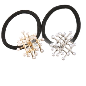 Elegantes Set aus schwarzen elastischen Haargummis mit Gold und Silber Perlennetz