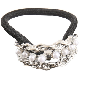 Elegant Faux Artificial Pearl Metal Chain Scrunchies For Women Black High Elasticity Hair Tie Gold Silver Alloy Chain Hair Accessories