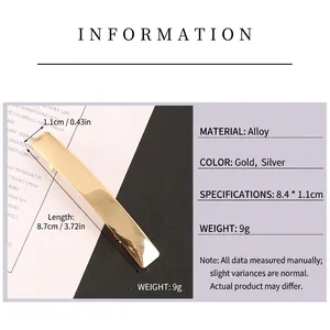 Minimalist gold alloy rectangle hair clip for women with detailed size dimensions