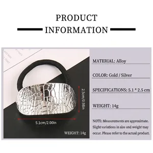 Anneau élastique géométrique en alliage argenté avec texture métallique pour femme