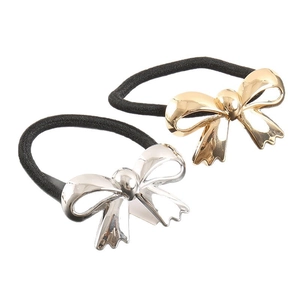 Zinc Alloy Bow Knot Hair Ties High Elasticity Black Rubber Band Gold Silver Metal Decor Ponytail Holder Women Accessories