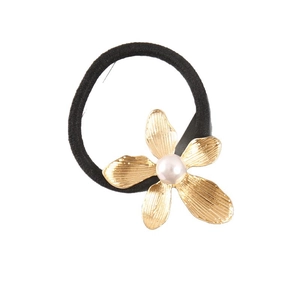 Eleganter Blumen Künstliche Perlen Haargummi Für Damen Legierung Metall Lilie Pferdeschwanz Halter Elastisches Haarseil Minimalistischer Kopfschmuck