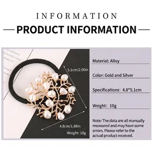Elegant pearl and rhinestone hair tie with golden alloy rhombus design and elastic band