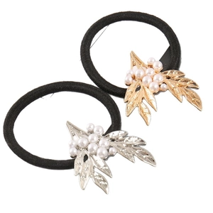 Chouchous Cheveux Vintage Baroque Feuille en Alliage Avec Künstliche Perle d'Imitation Bande Élastique Noire Élégante Or Argent Bijoux Femmes