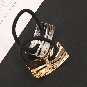 Chic square wavy alloy hair tie set in gold and silver finish with elastic band