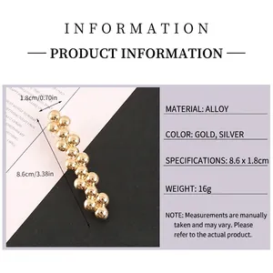 Elegant gold and silver beaded alloy hair clips for women in minimalist French style