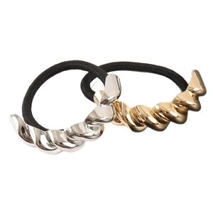 Zweiteiliges Set aus verdrehten Metall-Haargummis in Gold und Silber mit elastischem Band