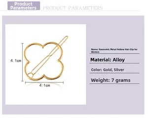 Détails des dimensions 4,1 cm de la pince à cheveux géométrique dorée en trèfle