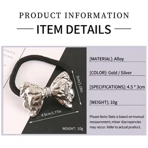 Metallic hip hop hair ring with punk bow tie design in gold and silver finishes