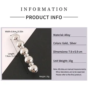 Barrette à cheveux minimaliste en alliage argenté avec cinq sphères perlées design 7,9 cm