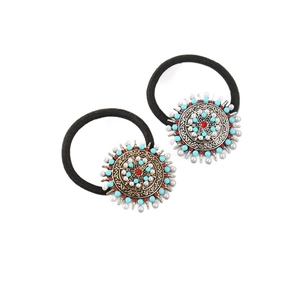 Élastique à Cheveux Rond en Alliage Rétro Ethnique Bohème Avec Perles Turquoise Strass Motif Tournesol pour Bijoux Femme