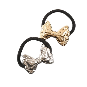 Punk Metal Bowknot Hair Tie Gothic Hammered Texture Elastic Hair Band For Women Fashion Vintage Headwear Accessories