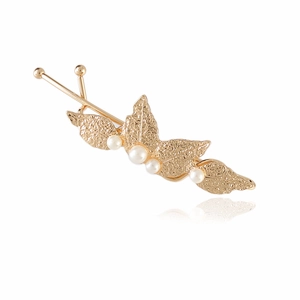 Elegant Alloy Leaf Hair Clip With Imitation Artificial Pearls Simple Side Clip For Women Wedding Party Hair Accessories