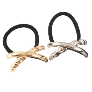 Minimalist geometric metal hair tie set in gold and silver finish with elastic band
