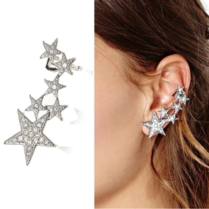 Women's Fashion Alloy Rhinestone Star Ear Climbers Cuffs Starry Sky Star Shape Earring Single Gold Silver Jewelry Gift