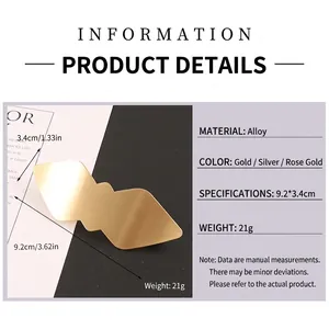 Pince à cheveux géométrique en alliage doré mat, 9,2x3,4cm, disponible en 3 couleurs
