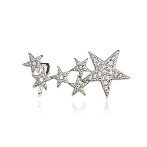 Elegant silver star ear cuff earrings with sparkling crystals and five-star curved design