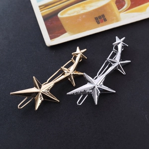 Three-star gold and silver metallic hair clips with a polished mirror finish for women