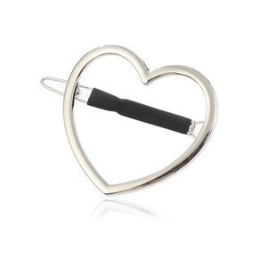 Barrette à cheveux cœur argentée minimaliste en alliage poli avec attache noire