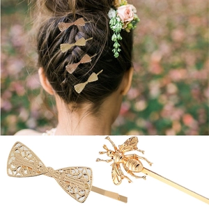 Vintage Gold Alloy Hollow Butterfly Bow Bee Hair Clips Elegant Sweet Metal Hairpins For Women Daily Styling Accessories