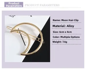 Spécifications détaillées de la barrette à cheveux lune dorée en alliage de 6x4cm