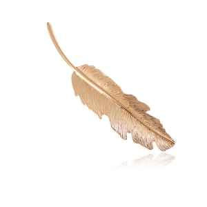 Elegant gold leaf spring hair clip with detailed feather texture on white background