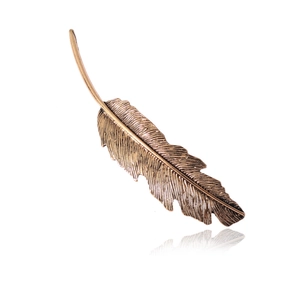 Vintage leaf design gold metal spring hair clip for women with detailed feather texture