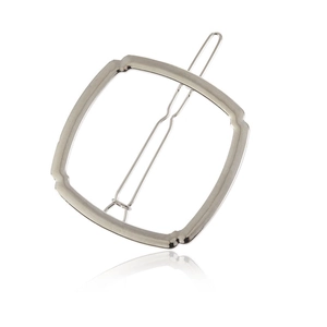 Barrette à cheveux quadrilatérale argentée minimaliste avec finition métallique brossée