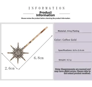 Detailed size specifications for coffee gold star hair clip with crystals