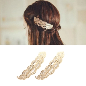Fashion Hollow Out Leaf Hair Clip For Women Alloy Electroplated Leaf Hairpin Side Clip For Wedding Party Hair Accessories