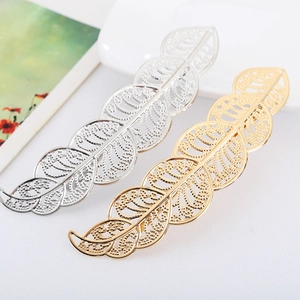 Elegant gold and silver hollow leaf hair clips made of polished alloy for women