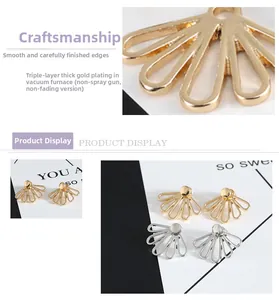 Macro detail of high-quality vacuum-plated five-petal lotus flower stud earrings