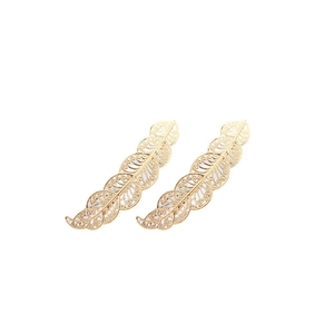Elegant gold hollow leaf hair clips with intricate metal vein texture for women