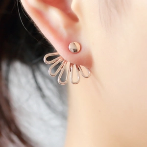 Elegant rose gold hollow lotus ear jackets featuring a minimalist five-petal petal design