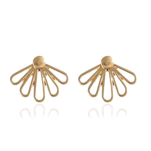 Minimalist gold hollow 5-petal lotus stud earrings with reflective polished finish