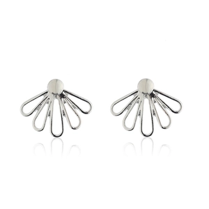 Minimalist silver hollow five-petal lotus flower stud earrings in a sleek geometric design