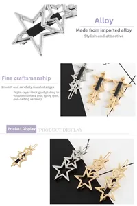 Close-up of alloy star hair clips showing vacuum plated gold and silver finish details