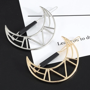 Minimalist geometric moon hair clips in gold and silver finish for women's fashion