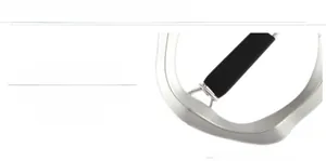 Macro detail of silver geometric hair clip showing smooth mirror-polished surface finish