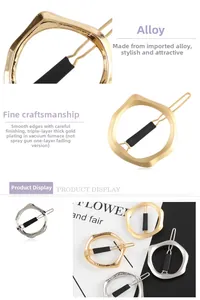 Detail of geometric alloy hair clip with three-layer gold plating and smooth edges