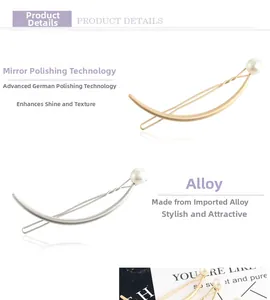Polished gold and silver alloy arched hair clips with elegant white pearl details