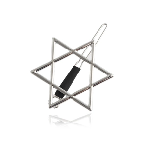 Polished silver hexagram star hair clip in zinc alloy with black non-slip grip