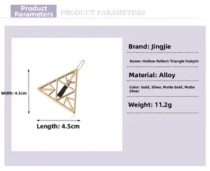 Detail specifications of hollow triangle alloy hair clips in gold and silver finishes