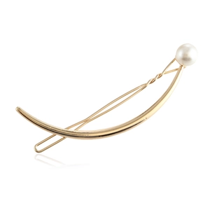 Elegant Long Bow Metal Hair Clip With White Artificial Pearl Alloy Crescent Barrette For Women Daily Hair Styling Accessories Gift