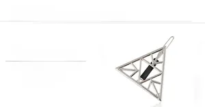 Close-up of triangle metal hair clip with silver mirror finish and black spring component