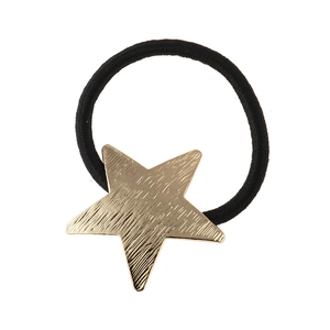 Élastique à cheveux noir minimaliste avec un charm étoile en alliage doré texturé