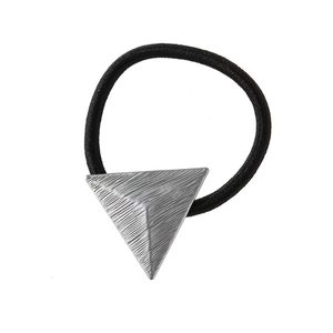Minimalist elastic hair tie with a textured silver triangle metal accessory for women