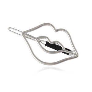 Hollow out lip shaped silver metal hair clip with black anti-slip sleeve detail
